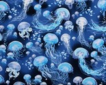 Cotton Jellyfish Ocean Blue Cotton Fabric Print by the Yard (D375.54) - $12.95