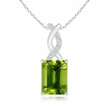 ANGARA 8x6mm Natural Peridot Pendant with Diamond Entwined Bale in Silver - £159.62 GBP+