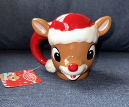 Holiday Christmas Rudolph The Red Nosed Reindeer 3-D Ceramic Mug Cup 14 ... - £17.25 GBP