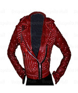 New Women&#39;s Full Red Tonal Studded Punk Stylish Real Cowhide Leather Jac... - £289.27 GBP