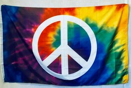 Tie Dye Peace Sign Rainbow Swirl Colors Lgbt Good Vibes 3X5 Flag Rough Tex 100D - £14.54 GBP