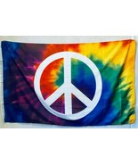 Tie Dye Peace Sign Rainbow Swirl Colors Lgbt Good Vibes 3X5 Flag Rough T... - $17.11