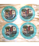 (4) Melamine au jardin Evergreen Plates - Floral/Pitcher Scene - Minimal... - $19.88