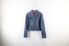 Vintage 90s Guess Womens Large Spell Out Cropped Fit Denim Jean Trucker Jacket - £35.48 GBP