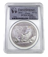 2012 Cina .999 Argento 1 Oz. Panda Selezionato Da PCGS Come MS69 Primo S... - $103.95 CAD