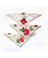 Lot of 3 Big as Texas Red Rose 1950s Vintage Handkerchiefs White Backgro... - £13.39 GBP