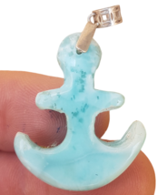 BLUE larimar handcarved ANCHOR 925 sterling silver Gemstone pendant (jol... - $40.00