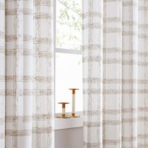 Randall Linen Window Curtain Panel Pairs For Living Room 63&quot; Long, Brown White - $42.99