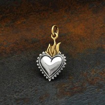 Sterling Silver Heart Pendant with Bronze Flame 22x12mm - $445.52 MXN