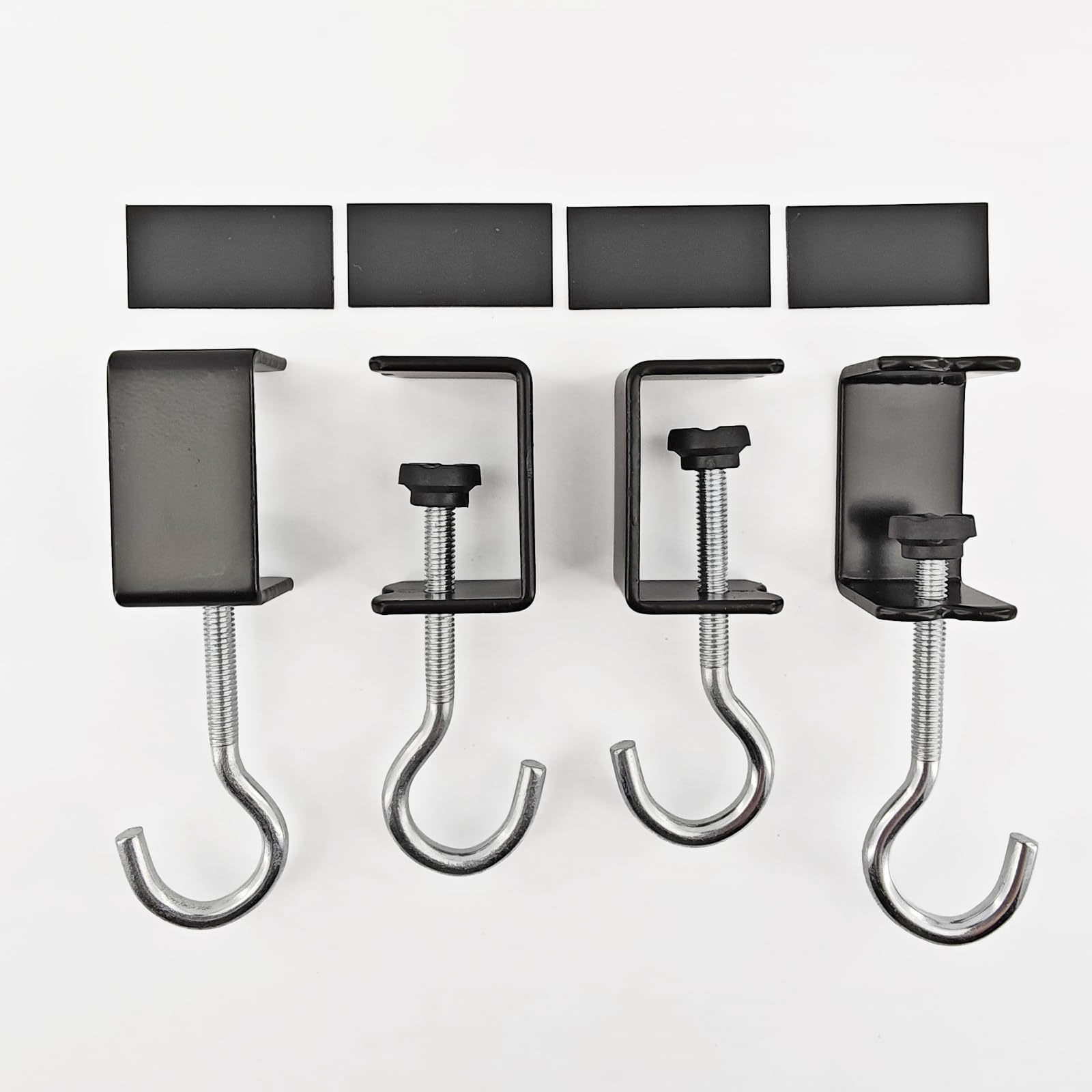 YEMCHI 4 Pack Desk Hanging Bag Holder J Clamp Hooks Metal Backpack Hanger Black