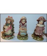 Estate Lot of 3 Small Girl Figurines Holding Baby, Feeding, Carriage, Wagon - $168.89 MXN
