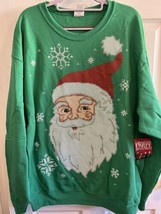 Ugly Christmas Sweatshirt Green Santa Claus Holiday Crewneck Jerzees 2XL... - $12.99