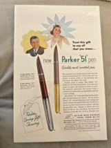 Parker 51 Fountain Pen Ad Advertisement 1950s 1952 Art Color Protective Sleeve - $18.49