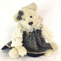 1980s White Cream Teddy Bear With Velour Dress Flower Buttons Lace &amp; Hai... - £12.49 GBP