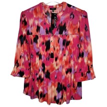 NWT Cocomo Size XL Pink Multi Color Studded Pintuck 3/4 Sleeve Blouse Top - £27.52 GBP