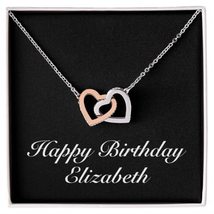 Happy Birthday Elizabeth v2 - Interlocking Hearts Necklace Personalized Name - £47.74 GBP