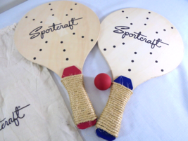 New Set Pickleball Sportcraft Paddles and 1 Ball in Bag Beige Red Blue S... - $12.82