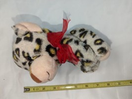 Hug fun small plush tan sitting spotted leopard red ribbon bow glitter eyes - £6.98 GBP