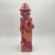 Vintage 1980s Solid Wood Hand-Carved Fisherman Fish Figurine Signed Kits... - $66.75