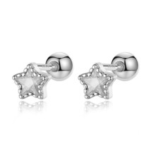 TrustDavis Real 925 Silver Fashion Geometric Star Colour CZ Screw Stud Earrings  - £9.00 GBP