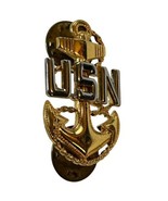 VINTAGE STERLING SILVER 2 TONE USN UNITED STATES NAVY HAT BADGE ANCHOR EUC - $56.95