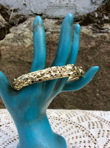 Hinged Cuff Bracelet Gold With Floral Relief Flowers All Around - £15.93 GBP