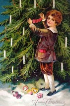 Christmas Postcard Victorian Child Decorates Tree Germany Embossed S. Langsdorf - £35.07 GBP