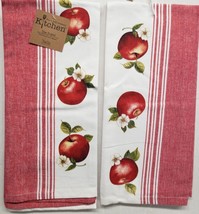 Set Of 2 Same Printed Tea Kitchen Towels (18&quot; X 28&quot;) Red Apples &amp; Flowers, Kdd - £10.95 GBP