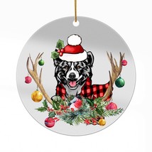 Cute American Akita Dog Antlers Reindeer Christmas Ornament Acrylic Gift Decor - £13.47 GBP