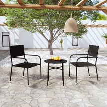 Outdoor Garden Patio Poly Rattan 3 Piece Dining Dinner Set With Table 2 ... - £105.14 GBP+