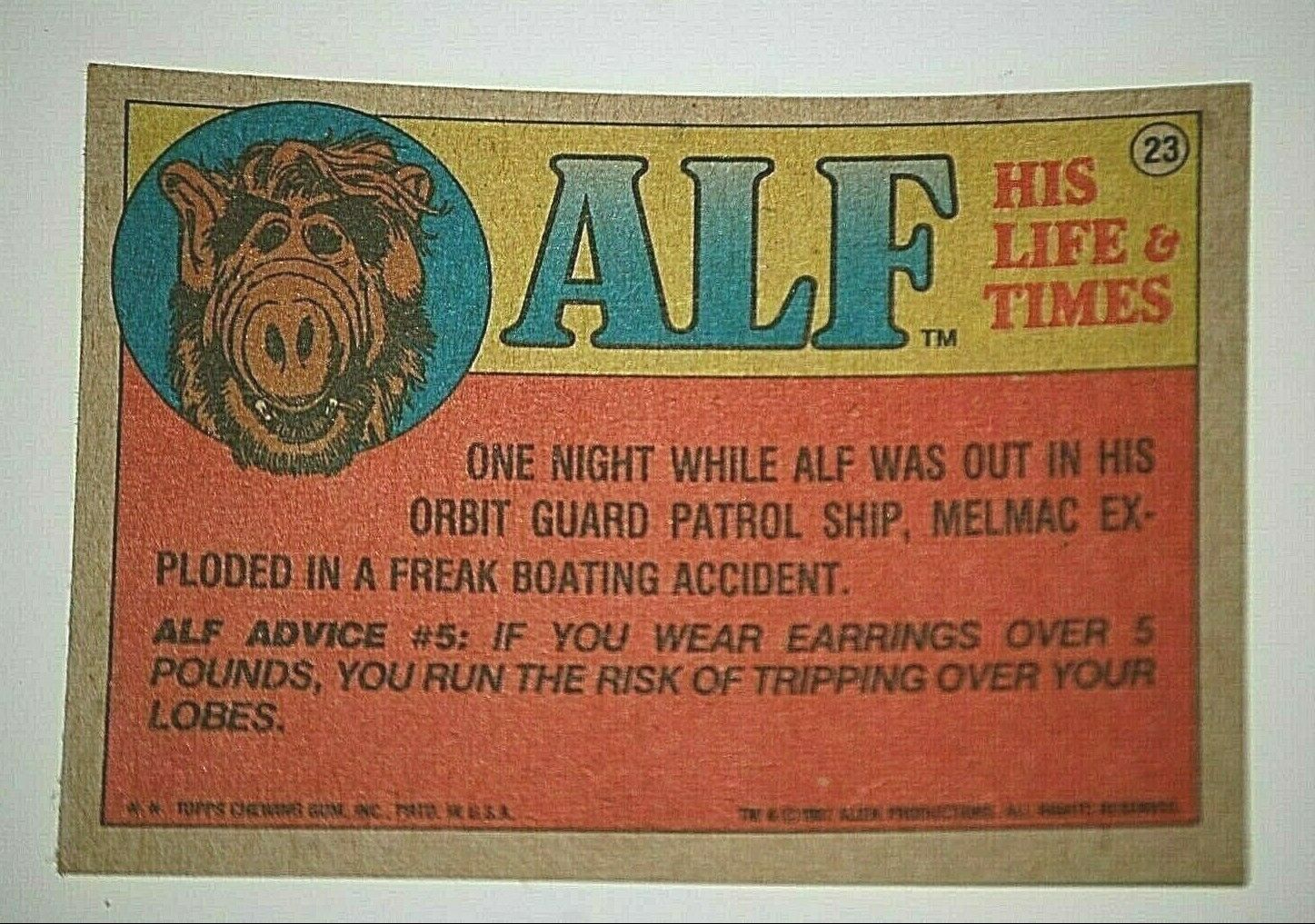 1987 Topps Alien Productions ALF #23 Non Sport Trading Card Alf TV Show  Item image 2