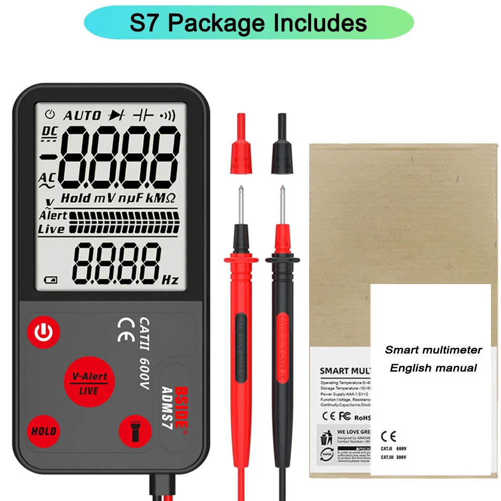 BSIDE ADMS7 Voltage Tester 3.5&#39;&#39; Large LCD Digital Smart Multimeter 3-Line Displ - £233.51 GBP