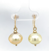 14k Yellow Gold Golden South Sea Pearl Drop Earrings Jewelry (#J6118) - £225.14 GBP
