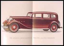 1934 Lincoln V-12 Color Brochure, 136&quot; 145&quot; Sedan Limo, Xlnt with Envelope - £31.15 GBP