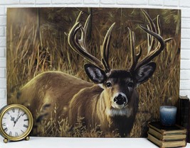 Rustic Western Red Deer Stag Emperor Wood Framed Canvas Print 31&quot; X 23&quot; Wall Art - £39.15 GBP