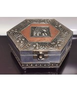 Vintage Hexagon Jewelry Box Wood and Metal Asian Art Collectible - €32,39 EUR