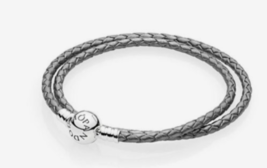 Pandora Moments Double Silver Leather Bracelet 590745CSG-D2 Size 15 - £39.92 GBP