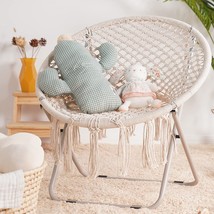 Saucer Chair with Folding Metal Frame, 100% Cotton Handmade Round Cozy Chairs, - £81.58 GBP
