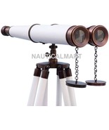 NauticalMart Floor Standing Admiral&#39;s Bronzed with White Leather Binocul... - $399.00