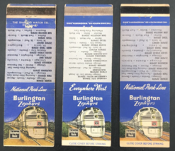 3 Diff VTG Burlington Route Zephyrs National Park Line CBQ Blue Matchboo... - £9.23 GBP