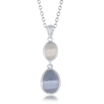Sterling Silver Blue and Grey Oval Cat’s Eye Necklace - £77.44 GBP