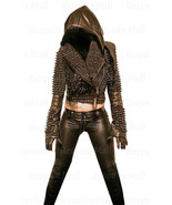 New Women&#39;s Metallic Black Spiked Studded Punk Unique Cowhide Leather Ja... - £430.00 GBP