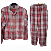 Lands&#39; End Womens Medium Lightweight Flannel Pajamas Plaid Red Green - £19.04 GBP