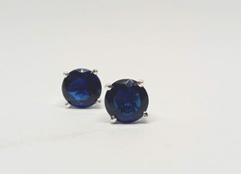 2.10 Ct Round Cut CZ Blue Sapphire Stud Earrings 14K White Gold Finish - £24.04 GBP