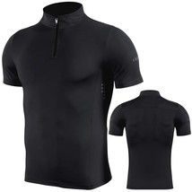 Summer Quick Dry Half Zipper Running T Shirt Men Stand Collar  Jersey Stretch Gy - £91.17 GBP