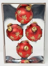 VTG Red Glass Christmas Ball Ornaments Tree Decor Gold Bells Stenciled T... - £4.08 GBP