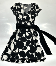 AB Studio Black &amp; White Polka Dor Faux Wrap Dress Size Small - £16.98 GBP