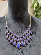 Women&#39;s Vintage Blue Rhinestone Gold Chain Statement Necklace - £19.98 GBP