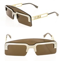 FENDI TECHNICOLOUR 40023 Brown Gold Futuristic Unisex Mask Sunglasses FE... - £504.04 GBP