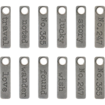 12 Word Charms Antique Silver Tone Tag Pendants Assorted Lock Oil Brushed Finish - £5.93 GBP